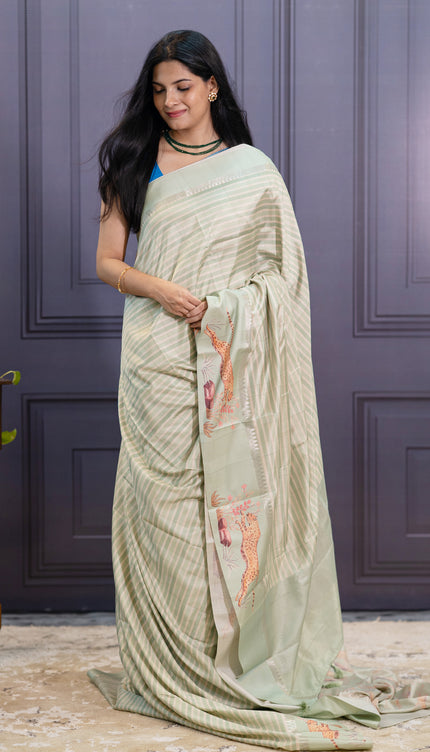 Semi Tusser silk Stripes Design With Satin Border