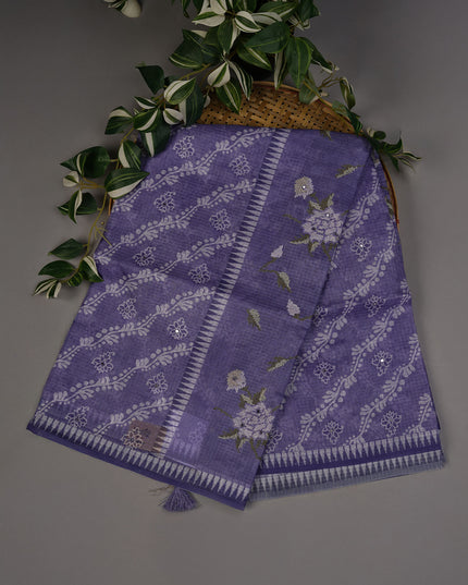 Silk Kota Lehariya Design With Mirror Work - Lavender