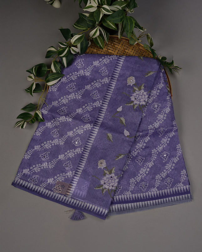 Silk Kota Lehariya Design With Mirror Work - Lavender