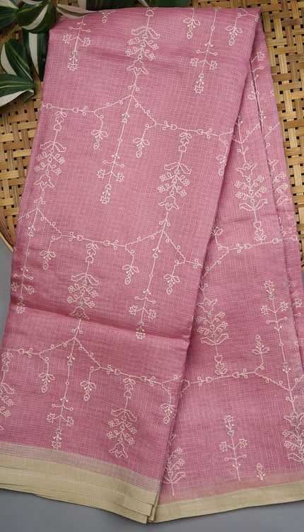 Silk Kota Saree With Allover Thread Work - Onion Pink