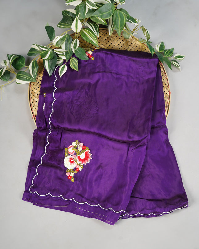 Italian Crepe thread Embroidery Buttis Scallop Border with Pearl Work - Violet