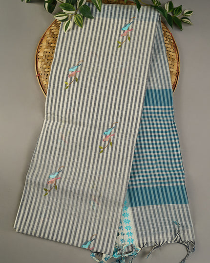 Handloom Cotton Thread Embroidery Butties - Grey