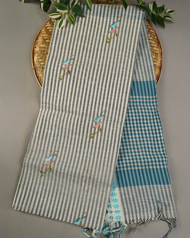 Handloom Cotton Thread Embroidery Butties - Grey