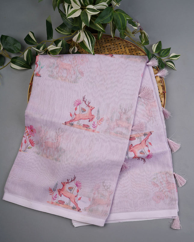 Linen Silk With Printed Butties - Baby Pink