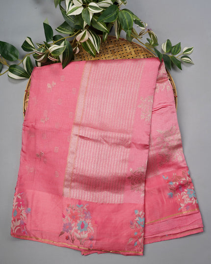 Munga Kota Silk With Silver Butties And Satin Boarder With Meenakari - Pink
