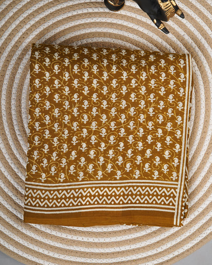 Mul Cotton Saree with  Block Printed - Mehandi Green