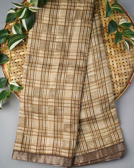 Muslin Silk With Gold Zari Border - Snuff