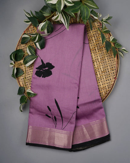 Muslin Silk Digital Print With Gold Zari Border - Onion Pink