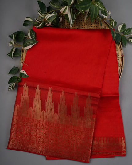 Banaras Crepe with Kanchi Border- Red