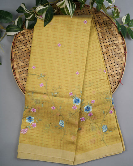 mangalagiri Silk Embroidery Work With Border - Mehndi