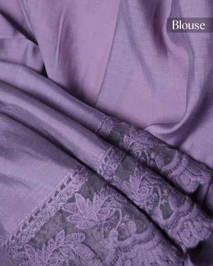 Mul Chanderi saree with Mirror work and lace Border - Purple