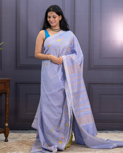 Mangalagiri Silk Embroidery Work With Border