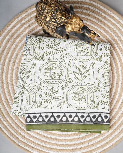 Mul cotton saree with Warli print  - White