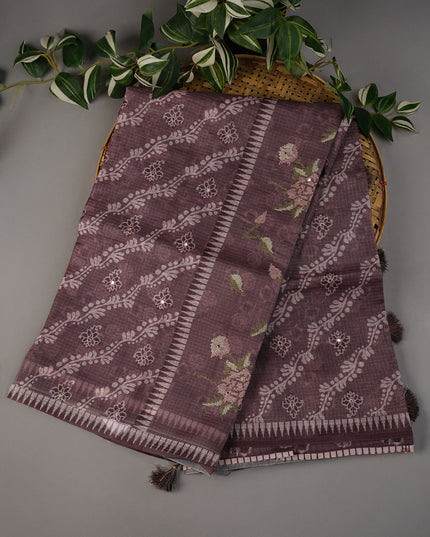Silk Kota Lehariya Design With Mirror Work - Brown