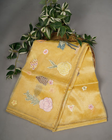 Tissue Organza Embossed Work Lace Border - Lemon Yellow