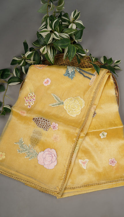 Tissue Organza Embossed Work Lace Border - Lemon Yellow