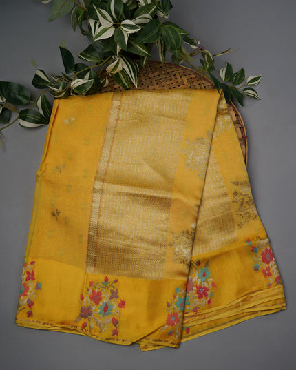 Munga Kota Silk With Silver Butties And Satin Boarder With Meenakari - Yellow