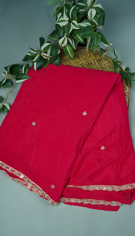 Italian Crape Mirror Work Booties With Kardhana Work - Pink