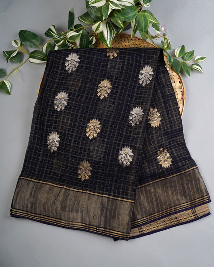 Kaddi Georgette Saree With Gold Butties And Kaddi Border - Black