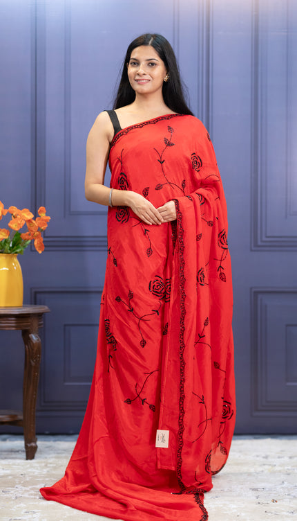 Russian Crape Silk Saree with Bits Work