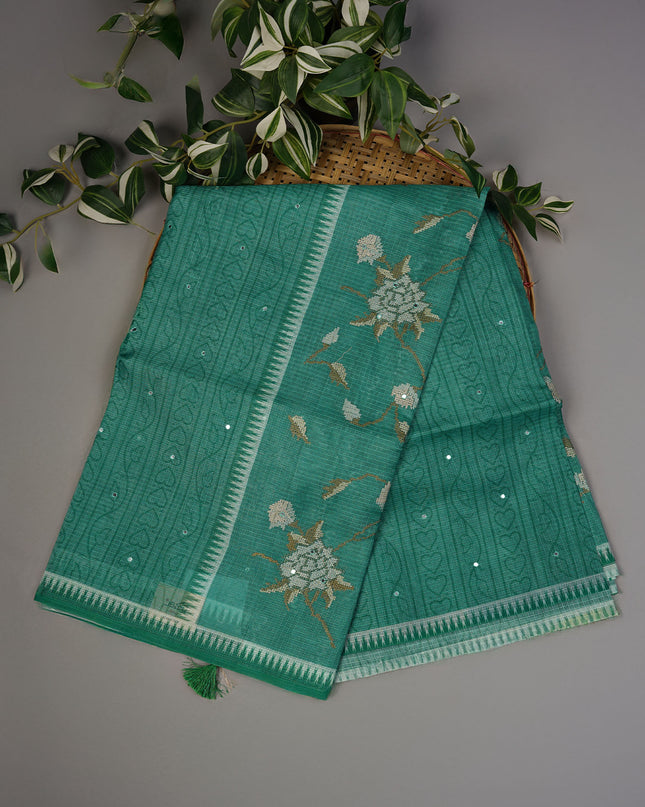 Silk Kota Lehariya Design With Mirror Work - Green