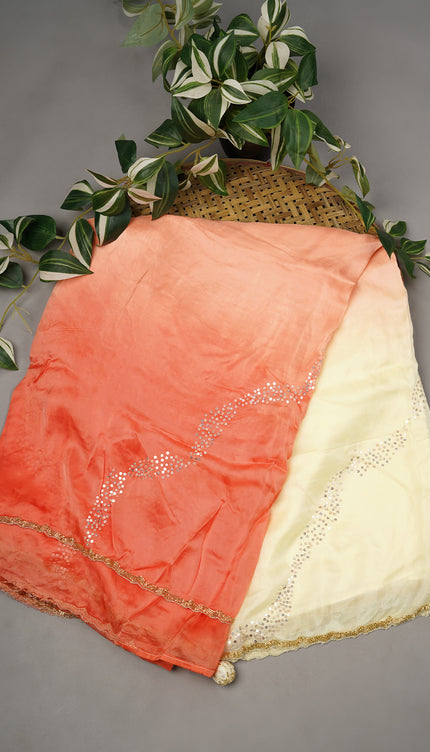 Italian Crape Sequence Work With Scallop Border Kardana Work - Orange
