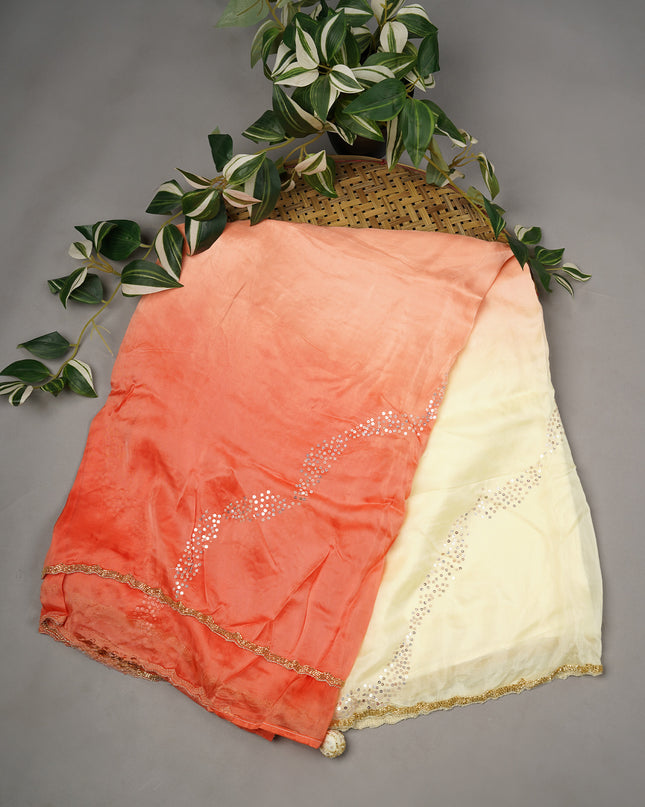 Italian Crape Sequence Work With Scallop Border Kardana Work - Orange