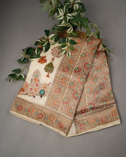 Banaras Silk Shikari With Meenakari Border - Beige