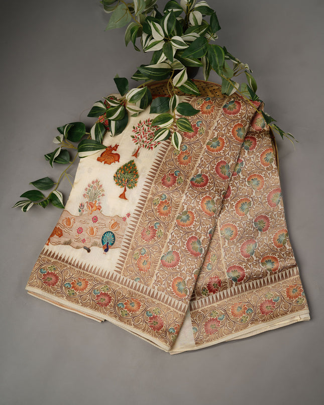 Banaras Silk Shikari With Meenakari Border - Beige