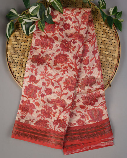 Chanderi Silk Allover Print With Antique Zari Border - Pink