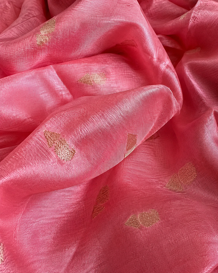 Kora Organza Saree with Jamdani Weaving and Self Border  -Pink
