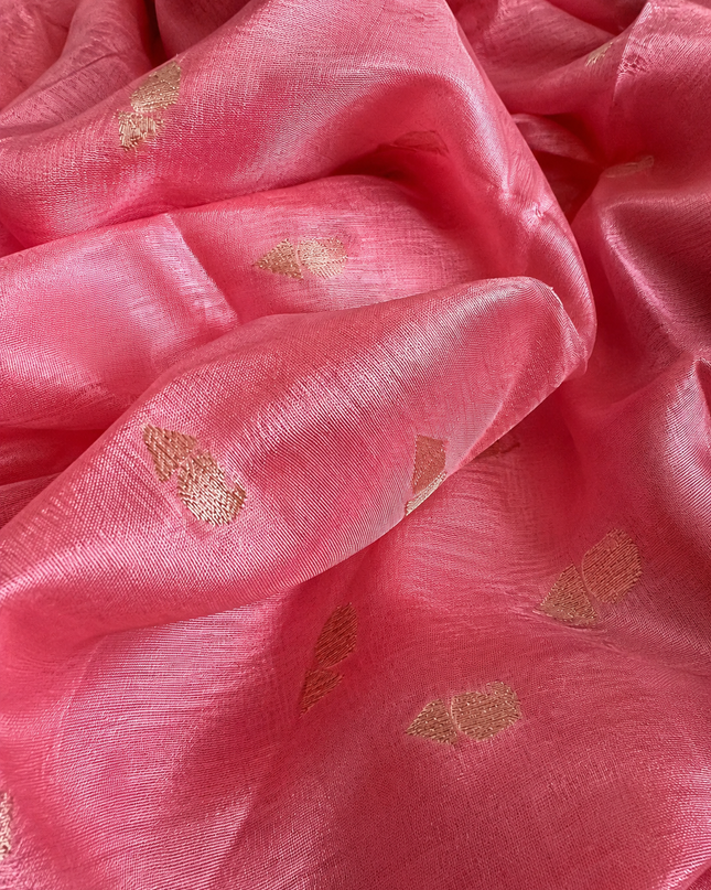 Kora Organza Saree with Jamdani Weaving and Self Border  -Pink
