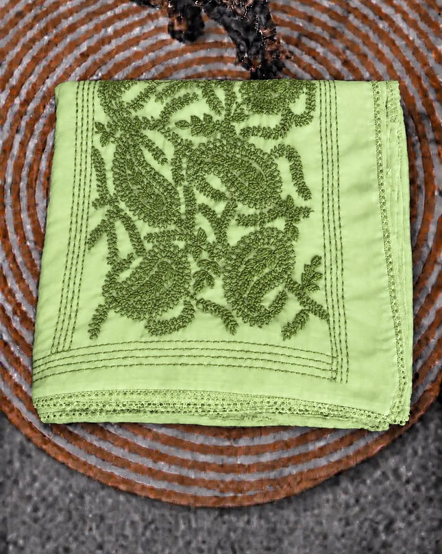 Georgette Saree With All over Kantha Work and Lace Border -  Pista Green