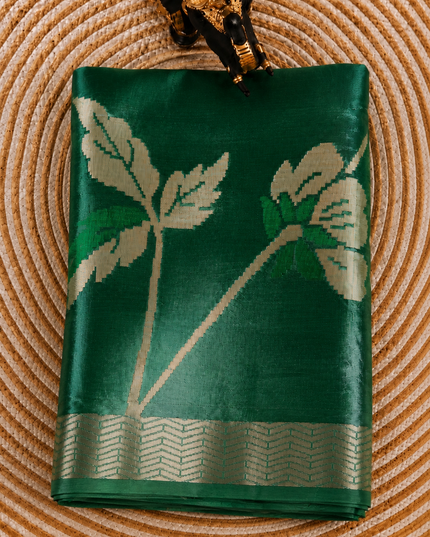 Chanderi  Silk Saree with All over Jamdani weaving style and golden Zari border - Sage Green