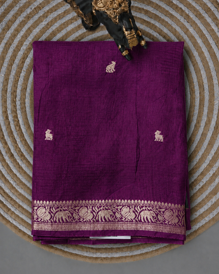 Kanchi Kota saree with Golden Zari Butties and Kanchi Border - Violet