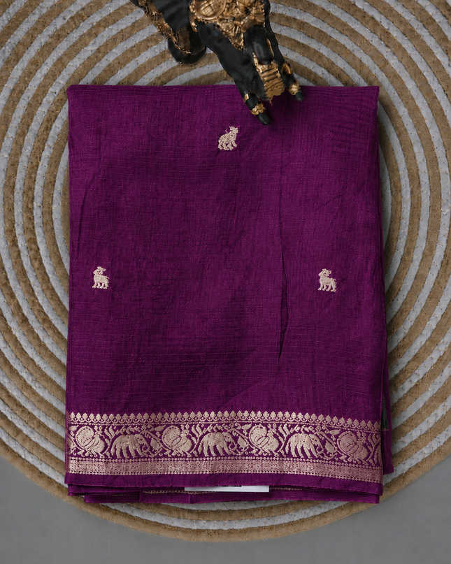 Kanchi Kota saree with Golden Zari Butties and Kanchi Border - Violet
