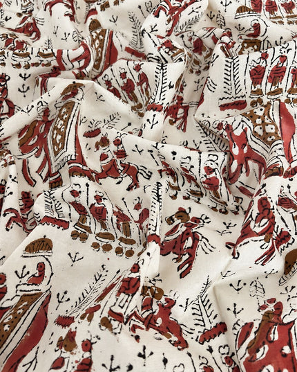 Mul Cotton Saree with Hand Block Print Border- Beige