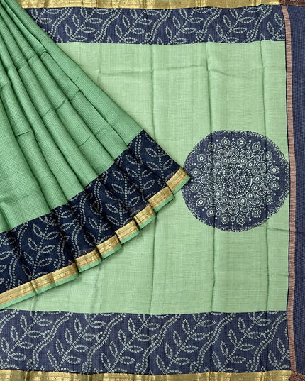 Pure Silk Kota Saree With Bhandni Print and Small Kanchi Border -Green