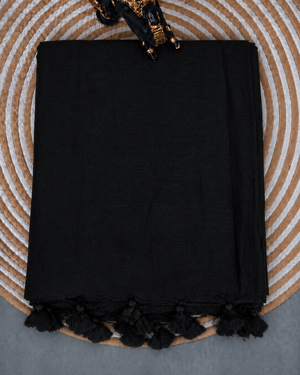 Mul cotton saree and Border Less with Tassels-  Black