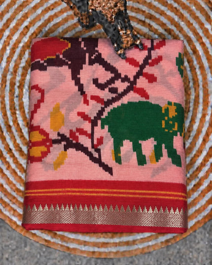 Mangalagiri saree with Potola Print and contrasting border - Pink