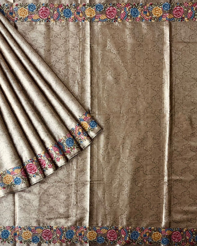 Tissue Banaras Saree with Pet point Border-   Grey & Gold
