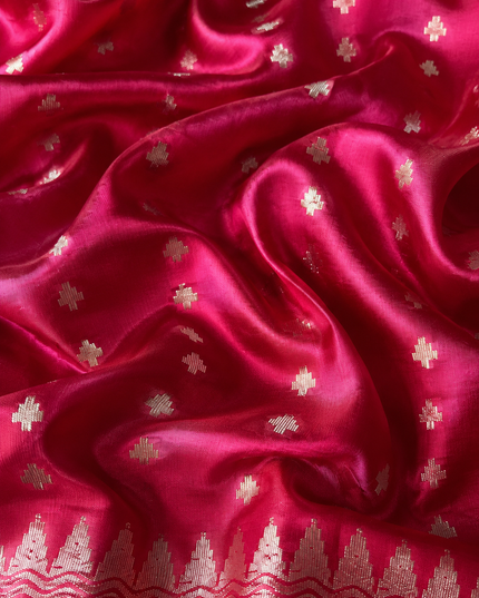 Chanderi  Silk Saree with All over Jamdani weaving style and golden Zari border - Red