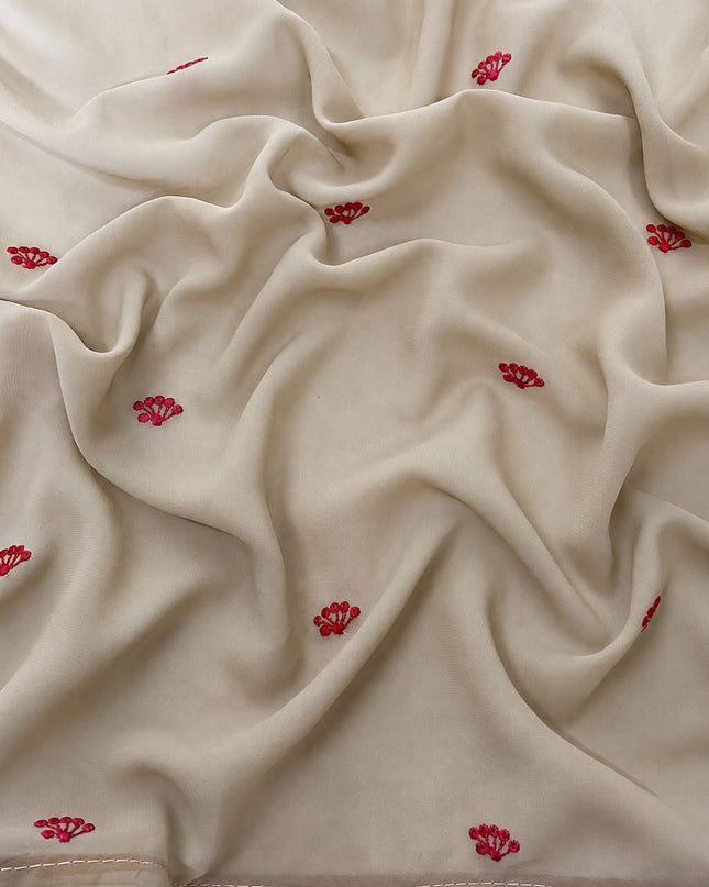Georgette Saree With Thread Embroidery Work and Piping Border -  Beige