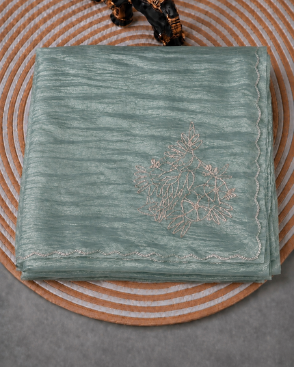 Soft  Tissue Orznga  Saree With Ari work and scallop Border-Light Rama Green