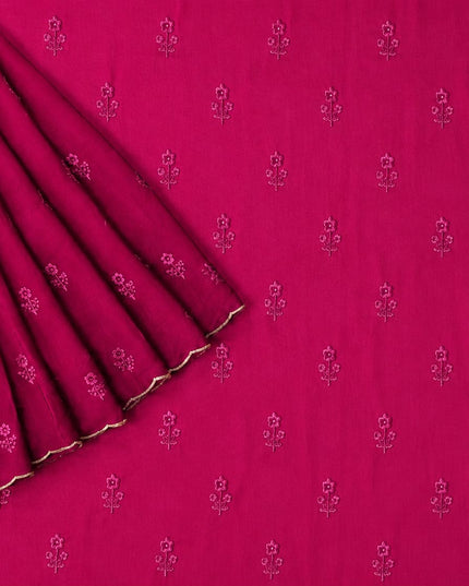 Georgette Saree with Thread Embroidery Flower Design  Kardhana Work Scallop Border - Magenta