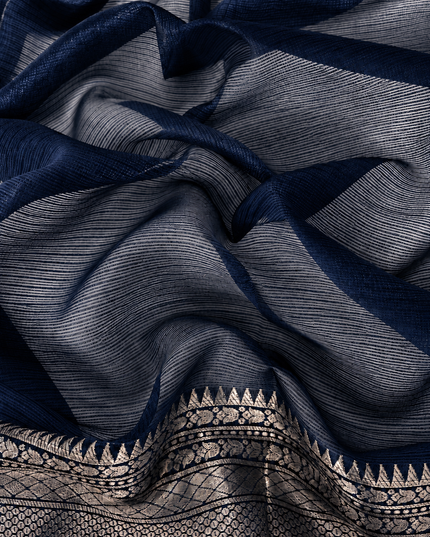 Kota Silk Saree with All over Thread Weaving Flower Butties and Golden Border - Navy