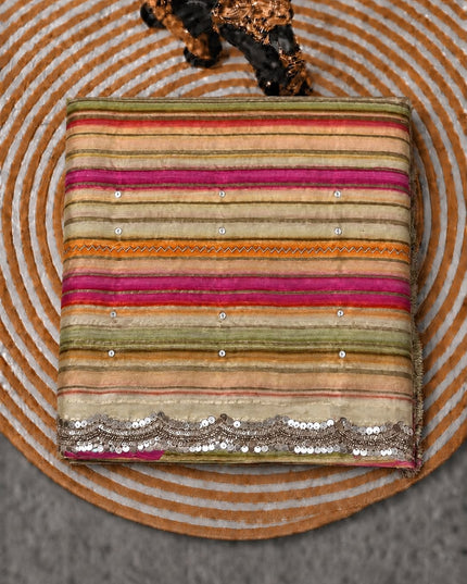 Georgette Saree With All over  Multi Stripes Design and Sequences and kardhana work Border -  Multi