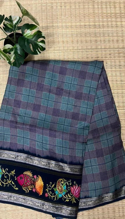 Munga silk saree with Gap Border - multi