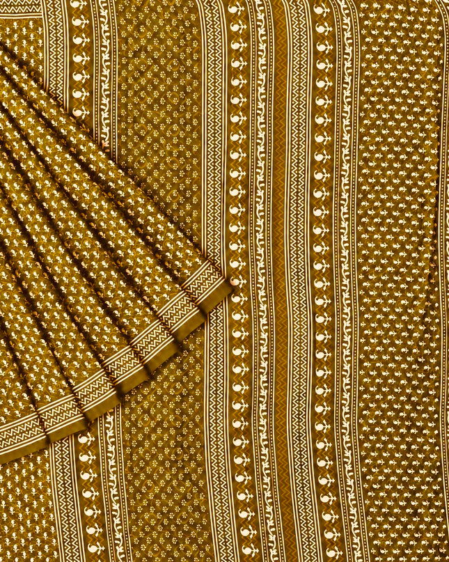 Mul Cotton Saree with  Block Printed - Mehandi Green