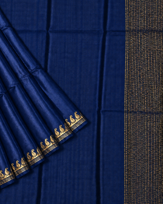 Crepe Saree with Golden Zari contrast Border - Peacock Blue